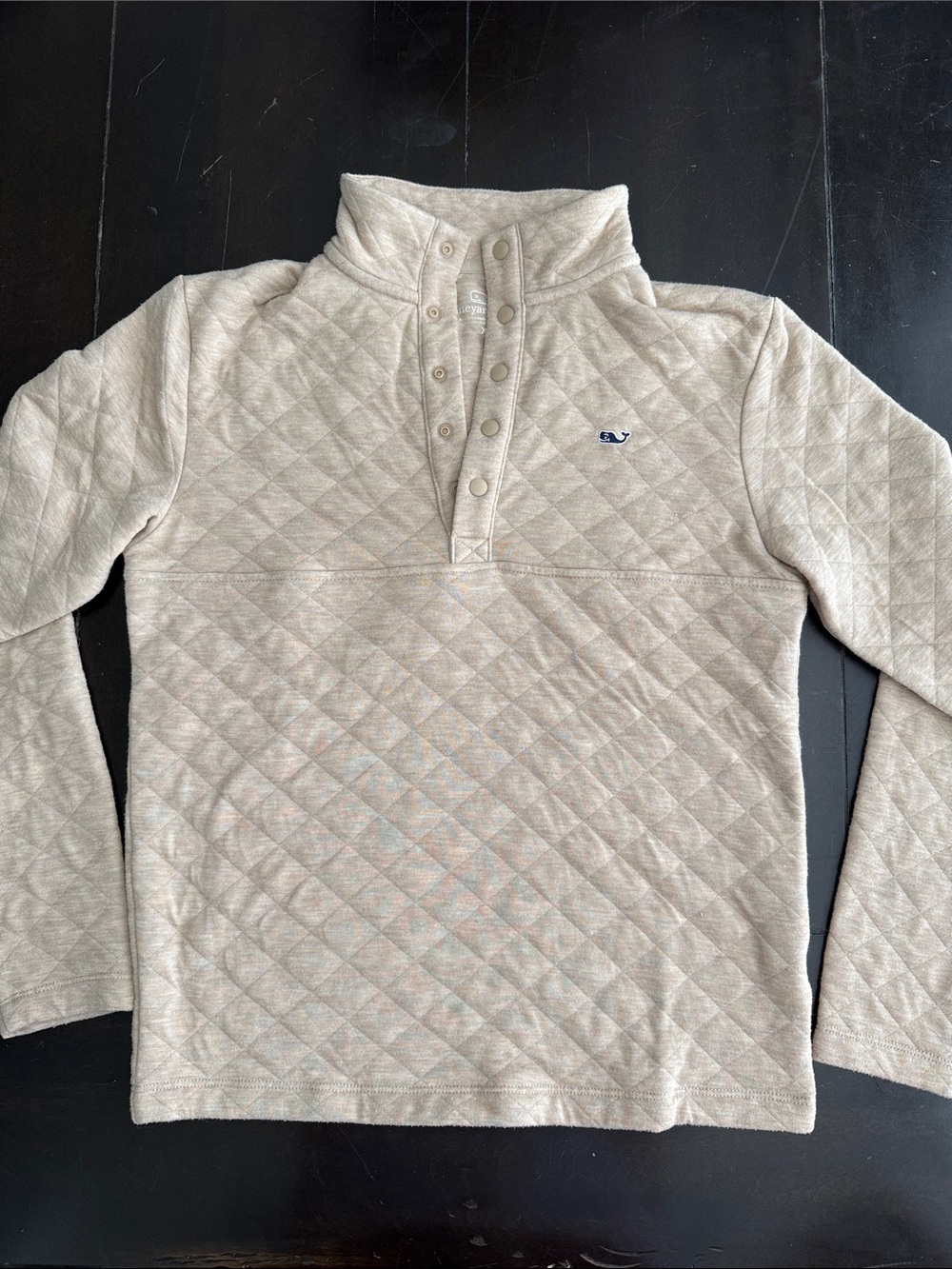 Vineyard Vines Quilted Snap Mock-Neck Pullover in Beige